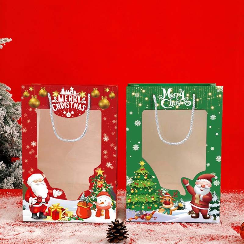 圣诞节礼品袋橱窗手提袋新款开窗透明纸袋平安夜苹果包装袋礼物袋,淘宝优惠券,粉丝福利购,淘宝优惠卷
