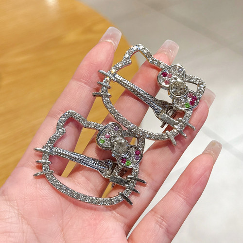 少女心甜美KT猫闪钻鸭嘴夹女2026新款前额碎发刘海可爱侧边发夹子 - 图1