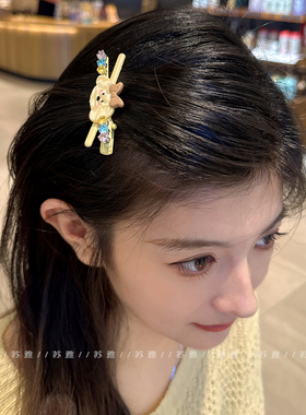 可爱软萌蝴蝶结小狗彩钻鸭嘴夹子