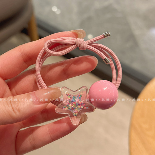 彩色五角星女发绳可爱公主头饰头绳球球皮筋发圈高弹力耐用皮套 - 图2