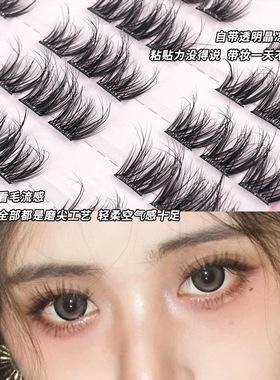 新款水貂绒三部曲假睫毛5D婴儿弯卷翘凌乱感自粘免胶睫毛仿真单簇
