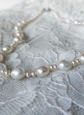 天然淡水珍珠 巴洛克异形珍珠项链41cm女925纯银灯笼扣