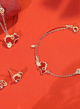 原创马上暴富钱币萌马项链纯银新中式马年本命年红玛瑙独角兽吊坠