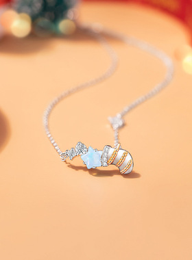 圣诞袜子纯银925项链女小众设计轻奢款琉璃石锁骨链ins风星星吊坠