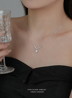 璀璨轻奢锆石项链女s999纯银小众优雅高级感百搭足银锁骨链精致