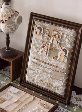 复古花纹首饰相框墙上展示架饰品收纳耳环项链戒指柜台摆摊陈列架