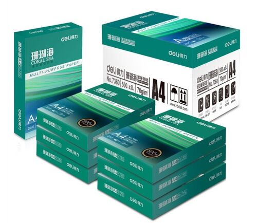 包邮得力A4打印纸珊瑚海70g80克A4复印纸白纸佳宣铭锐整箱500张 - 图0