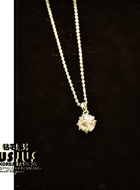 s925银单钻锆石吊坠项链女日韩简约百搭短款锁骨链女友方形链饰品