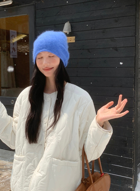 深海复古毛线堆堆帽女秋冬保暖