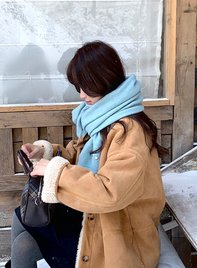 超柔软~韩系氛围感蓝色围巾女2026新款围脖护颈防寒保暖百搭披肩