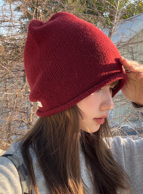100%羊毛冷帽女冬季保暖毛线帽
