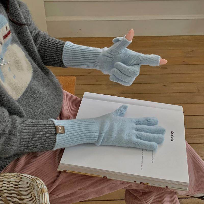 爱心指尖翻盖可触屏手套冬季女可爱毛线手套保暖骑行防风韩系手套,淘宝优惠券,粉丝福利购,淘宝优惠卷