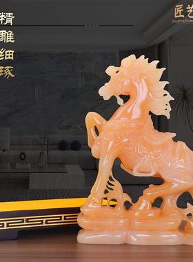 玉石马上发财马摆件客厅玄关柜装饰公司办公室开业贺礼乔迁送礼品