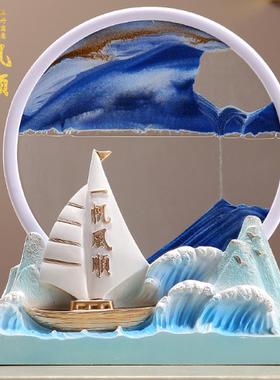 一帆风顺流沙画摆件客厅电视柜
