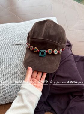 复古民族风黑色串珠装饰棒球帽女时尚个性街头帽子百搭鸭舌帽