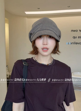 韩版纯色简约短檐堆堆帽子女春秋百搭显脸小包头冷帽大头围时尚