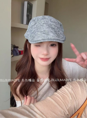 日系文艺草编贝雷帽女纯色防晒短檐鸭舌帽男夏天沙滩度假前进帽潮