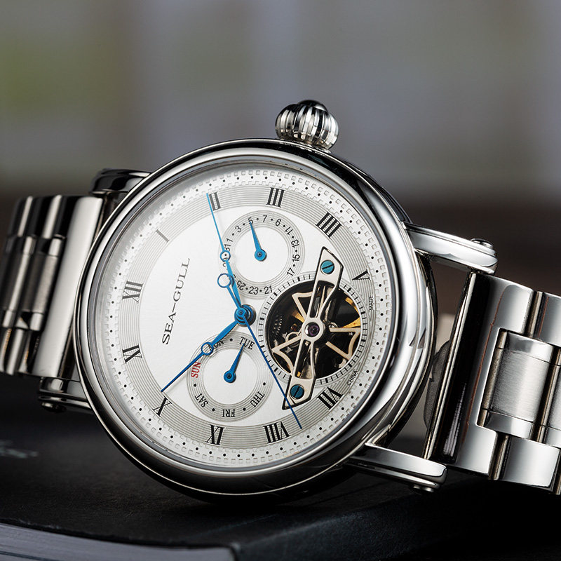 海鸥男日历星期款镂空飞轮防水男表 海鸥表优力联旭国产腕表