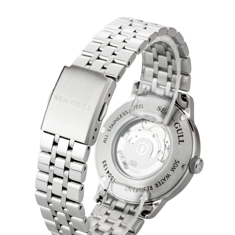 海鸥时尚潮流全自动机械女表精钢带日历白盘女士防水腕表816.362L
