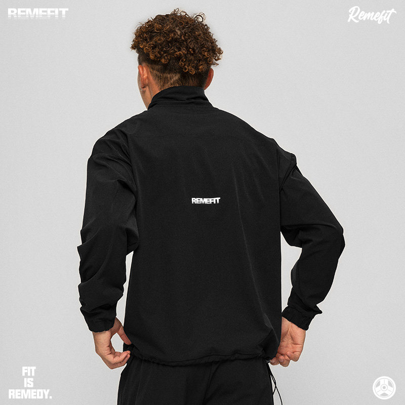 REMEFIT 夜光杠铃片 基础美式半拉立领翻领尼龙弹力运动夹克外套 - 图2