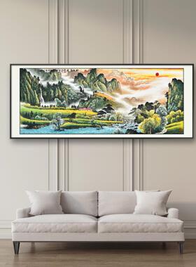 河北美协国画名家侯老师纯手绘精工青绿山水画《红日高照》