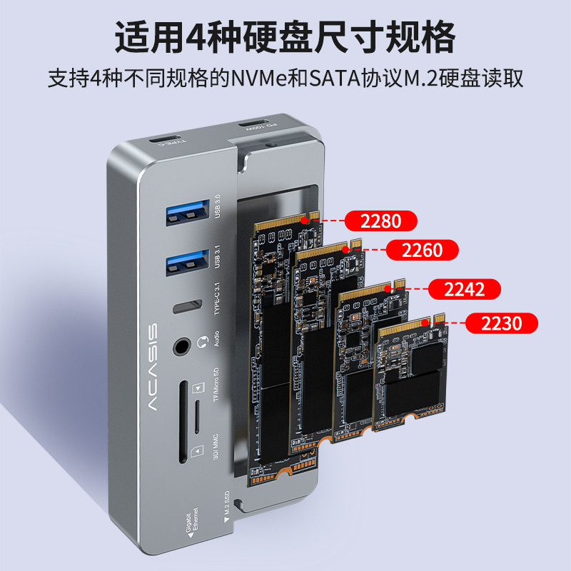 阿卡西斯硬盘盒扩展坞雷电4usb4固态硬盘拓展坞typec笔记本macmin电脑拓展坞M.2/NVME/SATA双协议硬盘盒 - 图1