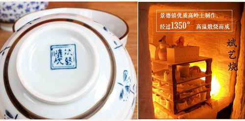 日式和风餐具釉下彩陶瓷碗4.25寸米饭碗高脚碗螺纹碗家用吃饭碗 - 图2