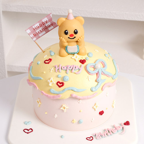 仟卓黄油小熊蛋糕装饰摆件巧克力立体卡通小动物熊头奶油小狗插件 - 图2