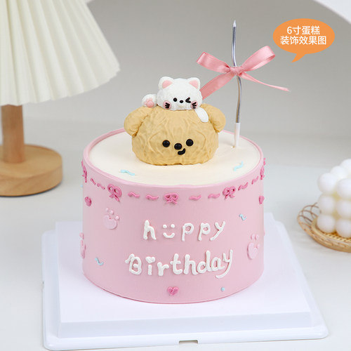 仟卓猫狗蛋糕装饰立体卡通情侣纪念日生日摆件小猫小狗巧克力插件 - 图1