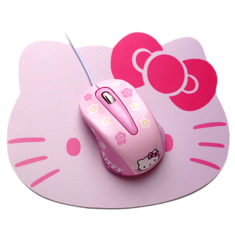 HELLO KITTY膝上型電腦滑鼠有線靜音卡通可愛粉色女生滑鼠無聲USB