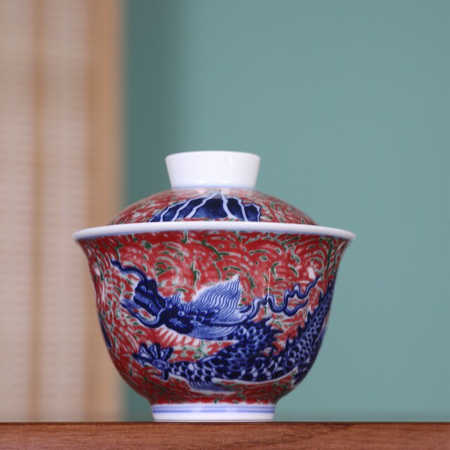 Blue and white dragon pattern tureen teacup pot pressure-bearing hand cup
