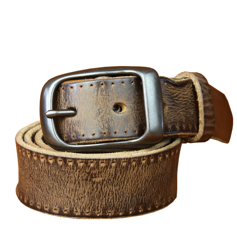 2025新款复古做旧黑扣青年轻男士头层牛皮皮带真皮休闲牛仔裤腰带