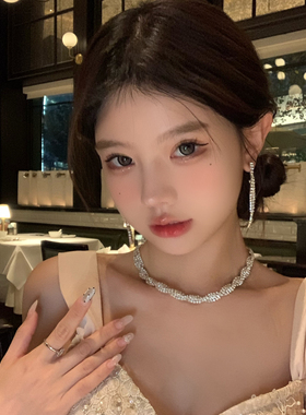 娇养千金超闪编织交叉水钻项链