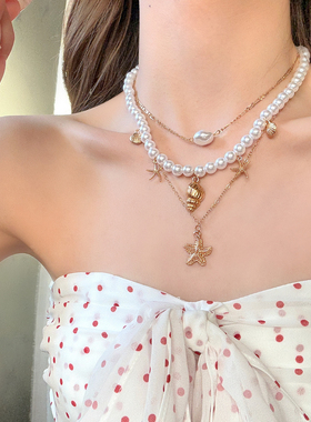 缤纷海岛彩色多层海星珍珠项链