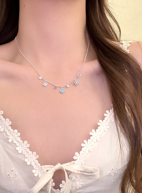 莫奈后花园彩色闪钻四叶花项链