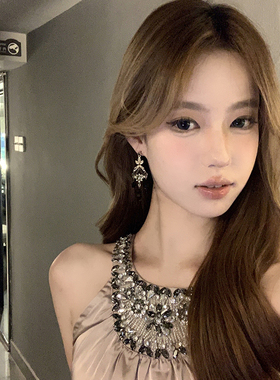 【蜜桃茶】华丽女主 复古宫廷风黑钻流苏耳环暗黑高级感耳饰配饰