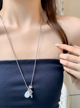 薄雾冰萃天然石葡萄串珠项链