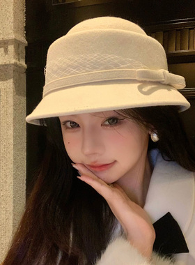 冬季白富美法式蝴蝶结千金礼帽