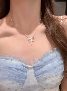 氧气sweet闪钻十字架珍珠项链