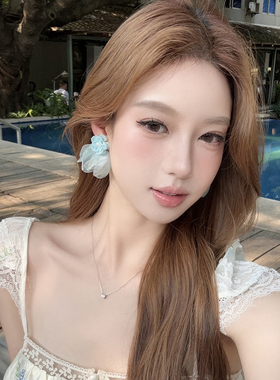 vacation~串珠花花雪纺耳环女