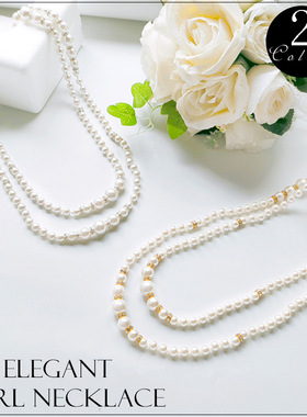 多层珍仿珠项链女士装饰锁骨链颈链配饰品复古长款三层毛衣链032