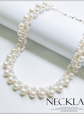 短款珍珠项链法式颈链复古毛衣链