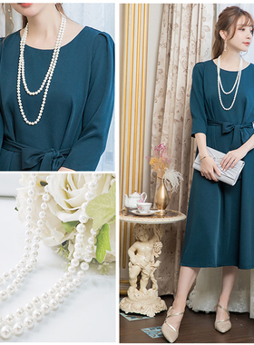 双层叠戴女士旗袍长款珍珠项链