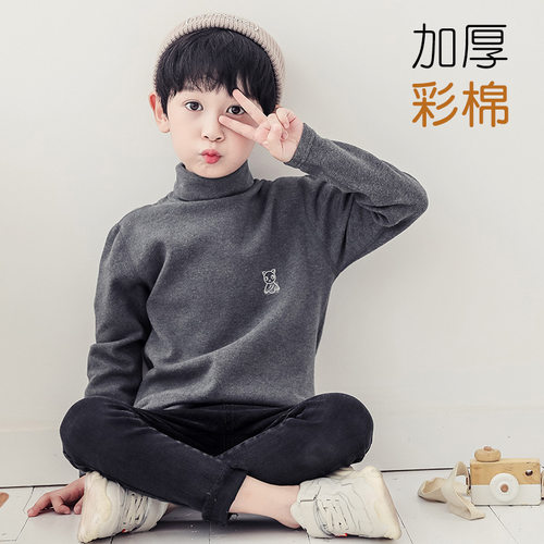女童高领秋衣单件上衣加厚纯棉9男童舒绒磨毛3中大儿童保暖打底衫 - 图2
