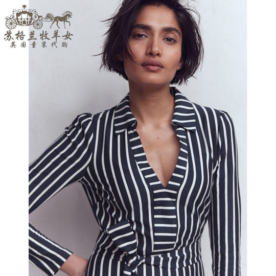 英国Boden代购 女装26春新款 英伦条纹长袖中长裙衬衫裙连衣裙子