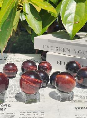 天然水晶红虎眼球把玩装饰球虎眼石原石打磨家居装饰摆件原厂