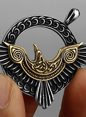 北欧维京奥丁乌鸦钛钢吊坠欧美男士复古时尚不锈钢吊坠项链饰品