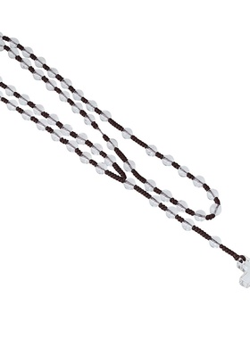 创意十字架配天然水晶石圆珠项链 跨境欧美风59颗天然水晶长项链