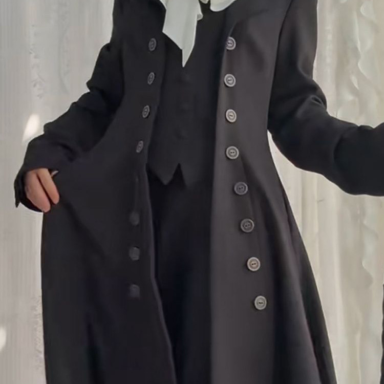 罗兰德 秋装新款哥特暗黑系优雅大小姐重工收腰显瘦长款大衣外套,淘宝优惠券,粉丝福利购,淘宝优惠卷