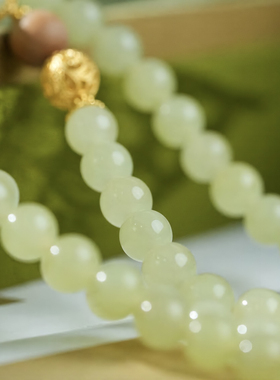 新疆若羌鸡油黄黄口散珠圆珠项链黄色链珠多圈手链无瑕疵高货长链